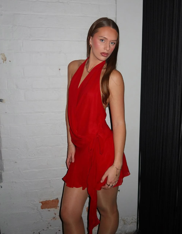 Sexy A Line Halter Red Chiffon Short Homecoming Dress Birthday Dress HZ1023